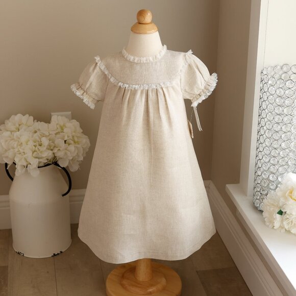 Linen Float Dress 100% Cotton Linen Flax Beige Add Monogram Beach Portrait NWT - Picture 1 of 8